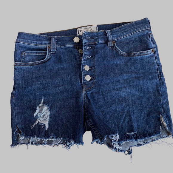 Free People Pants - FREE PEOPLE DARK WASH BUTTON FLY CUTT OFF DENIM SHORTS